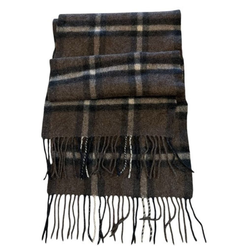 Enzo Mantovani Plaid 100% Cashmere Scarf, Brown Black & Tan